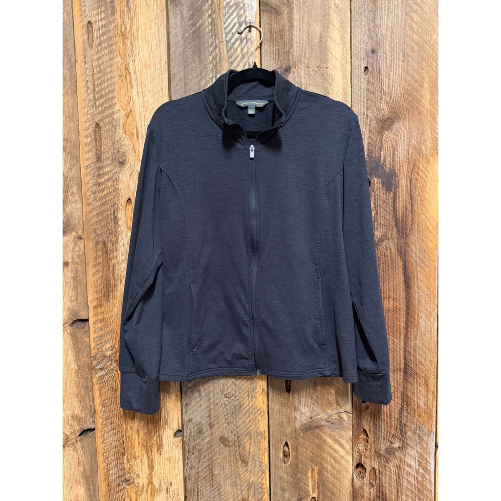 Sporty Full Zip Women L Black Stretch Athletic Minimalist Yoga Spining Pilates